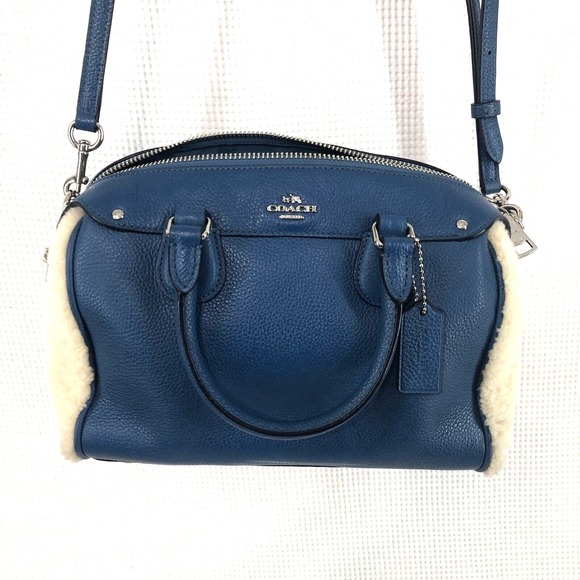 Coach Mini Satchel in Shearling and Leather Blue Crossbody rare mint